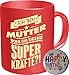 Produktbild 2620 Familien-Set Tasse+Button: Geburtstag Muttertag Tasse: MUTTER SUPERKRÄFTE, Geburtstagsgeschenk Premium Geschenk Tasse Keramik, Original RAHMENLOS® in Geschenkbox + Button Happy Birthday