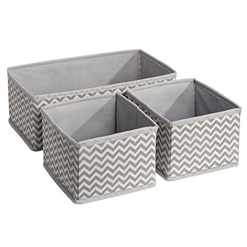 InterDesign 04301EU Chevron Weicher Aufbewahrungskasten, 3-teiliger Accessoire-Organizer, taupe / naturfarben
