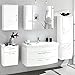 Produktbild Komplett Badmöbel Set  Badezimmermöbel Hochglanz weiß  100cm Waschtisch mit Unterschrank  Spiegelschrank mit Beleuchtung  Hochschrank Midischrank  Unterschrank Hängeschrank  Schubkästen mit Softclose  B x H x T: 220 x 200 x 57 cm