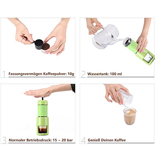 STARESSO Manuelle Kaffeemaschine Hand Espressomaschine Outdoor Cappuccino Camping Wandern Reise Unterwegs. (Grün) - 4