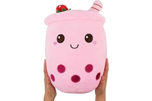 Anboor Bubble Tea Plush—Boba Plush Pillow Cute Soft Toy Plushies Boba Stuffy Pillow Big Stuffed Animals Gifts for Baby Kids Children (Crème glacée à la Fraise, 35 cm)
