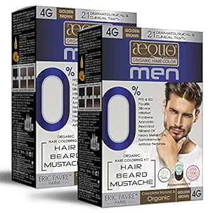 byPureNaturals Aequo Organic Cream Hair Colour 4G Golden Brown for Men,170 ML| Natural Long Lasting Permanent Color for Hair, Beard & Mustache| 100% Grey Coverage| PPD & Ammonia Free Pack of 2