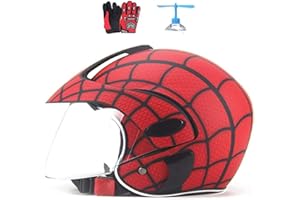 TOPLOOS Casque De Moto pour Enfants, Spider Web Kids Half Casque Glove Cycle Électrique Cycle De Vélo Scannée Scooter Casque Casque Boys Garçons Enfant Âgé De 3 À 8 Ans