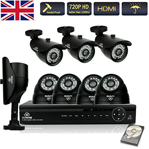 KARE 8 Channel 1080N DVR Recorder CCTV Security System with 8x Super HD 1.3MP Outdoor Cameras 2TB HDD (1280x960 Mega Pixels, Night Vision, Vandal Proof Housing, Email Alarm/Push Alert)