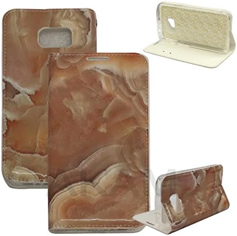 Samsung Galaxy S7 Edge [Madan] New Laminated PU Leather Marble Quartz Print Design Book Style Stand Wallet Magnetic Flip Case Cover (Design 4)
