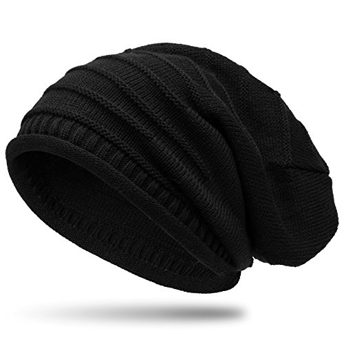 Caspar MU079 Bonnet en tricot classique unisexe, Couleur:noir