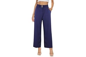 Zetieny Pantalones Mujer Pierna Recta Pantalones Color Puro Pantalón de Cintura Alta Elástico con Bolsillos
