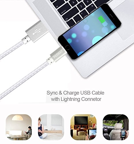 Lightning Kabel Pasway iPhone Ladekabel 3 Pack (1M, 2M, 3M) Nylon Geflochtenes USB Kabel mit Lightning Connector für iPhone 6/6 Plus/6S, iPad Air 2, iPad Pro und mehr Silber - 3