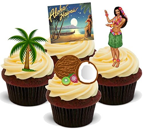 Preisvergleich Produktbild HAWAIIN URLAUB MIX Palmen, Kokosnüsse, Strand - Spaß-neuheit PREMIUM AUFRECHTSTÄNDER Essbare Backoblaten Kuchen Topper Deko