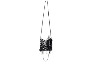 Boland 36000 - Sac à main Flapper, noir, 19 x 19 cm, paillettes, perles, plumes, scintillement, charleston, années 20, carnaval, mascarade, fête à thème, déguisement, théâtre