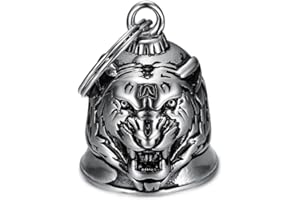 BOBIJOO JEWELRY - Clochette Porte-Bonheur Protection Motard Moto Acier 316L Tête de Tigre Chrome Biker