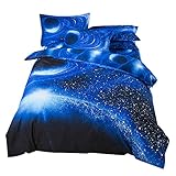 ENET Lot de 3 Parure de lit 3D l'espace Cosmos étoiles Ciel Ensembles Taie d'oreiller Housse de Couette Drap de lit