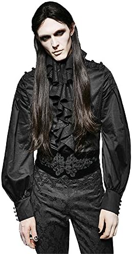 DEVIL SHACKLES Men High Collar Bubble Shirt??Punk Black Long Sleeve Shirt Tops Blouse,2XL