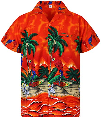 V.H.O. Funky Camisa Hawaiana, Parrot, Naranja, XL