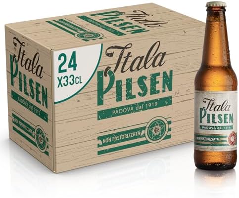 Itala Pilsen Cassa Birra con 24 Bottiglie da 33 cl, 7.92 L, Birra Non Pastorizzata dal Gusto Autentico, Ricco e Distintivo, Gradazione Alcolica 4.8% Vol