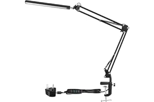LONGTOO LED Desk Lamp with Clamp, Swing Arm Desk Lamps, Eye-caring Desk Light with 3 Color Modes X 10 Brightness Levels, USB Charging Cable and Plug, Adjustable Table Lamp for Home, Office, Study