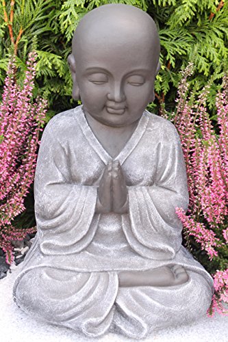 Steinfigur Buddha, Gartenfigur Steinguss Basaltgrau - 3
