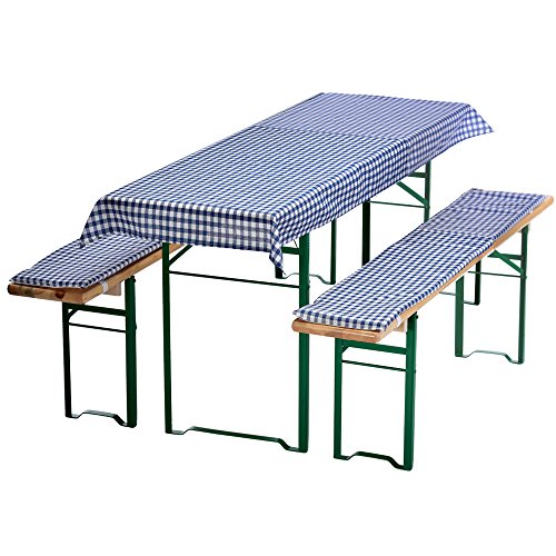 4x Bierbankauflagen-Set 3-teilig in blau: 1 Tischdecke 130 x 70 cm + 2 gepolsterte Bierbankauflagen 110 x 25 cm - 2