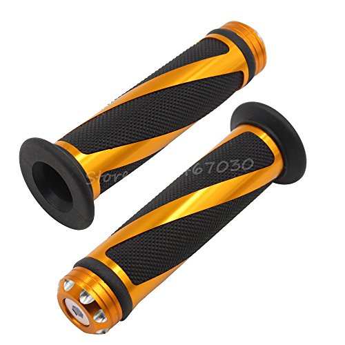 Akimgo(TM) Universal 1 Pair 7/8" Non-Slip Hand Grips Handle Bar Motorcycle Bike Black &amp; Golden Aluminum Gel Rubber