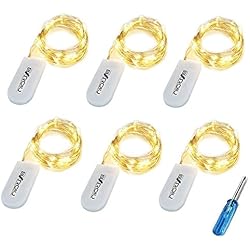 6 Piezas Cadena de Luces con pilas CR2032 en 2M/7Ft 20 LEDs Plata Alambre Guirnalda Luces para Decoración Interior, Boda, Fiesta de Navidad (blanco cálido)