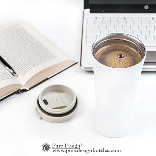 Isolierbecher Edelstahl mit Deckel to go 450 ml (0,45 Liter) Matt-weiß. Thermos Auslaufsicher Kaffee to go Becher – 100% Geld-zurück-GARANTIE - 2