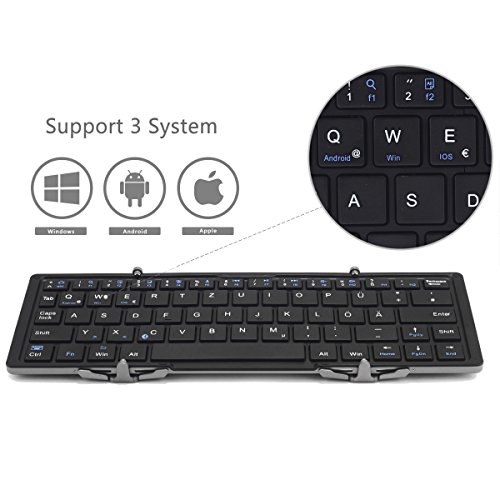 EC Technology faltbare Bluetooth Tastatur mit QWERTZ Tastaturlayout Wireless Tastatur für Windows PC/ Tablet/ Smartphone - 5