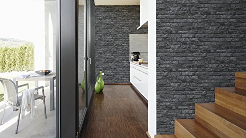 A.S. Création Papiertapete Dekora Natur, Mustertapete in Backsteinoptik, grau, schwarz, 954701 - 3