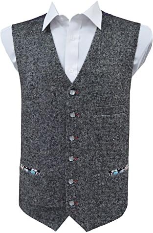 1857 Stylish Grey Donegal Wool Blend Waistcoat with Pocket Detail (X-Large)