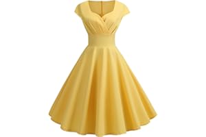 ZEIAYUAS Women 1950s Audrey Hepburn Tea Dress Vintage Rockabilly Dress A Line Swing Cocktail Party Dress Plain Short Sleeve Retro Dresses Swing Flowy Pleated Dance Gown