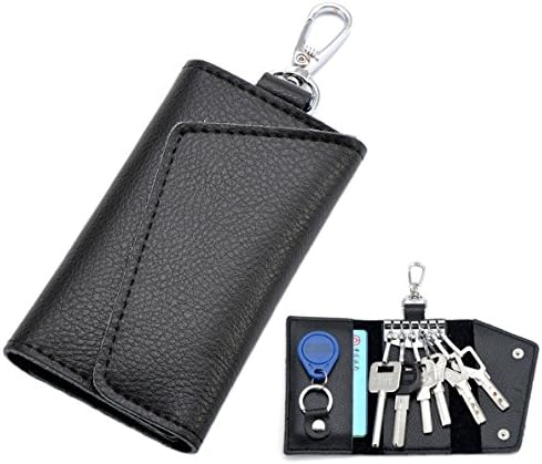 Lememogo Leather Key Case Card Wallet Pouch Car Fob key Bag Keychain Holder for Men Women Girls Boys with Hook 11x6.5 cm (Black)