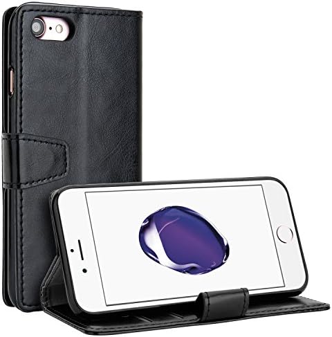 iPhone 7 Plus Leather Case, Repou Black PU Leather Protector Flip Cover Wallet Case with Card Holder
