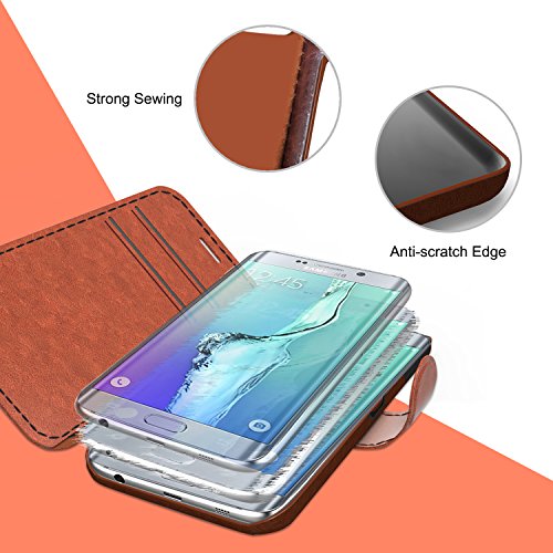 Taken Galaxy S7 Edge Cuero Funda - Cuero Carcasa con Ranuras de Tarjetas del Funda de PU para Samsung Galaxy S7 Edge Color Marr  n