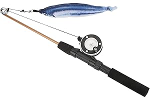 Kufoo Jouet pour Chat Canne à Pêche en Forme de Poisson Réaliste Conception Rétractable Jouet pour Chat Jouet à Mâcher pour Chats (balaou + Canne à pêche)