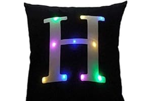 ZUODU Creative LED Colorful Flashing Velvet Letter Cushion Cover Pillow Cover Bar Use Party Use Festival Use Gift Use18”x18” or 45cm x 45cm 1pc (H-Black)