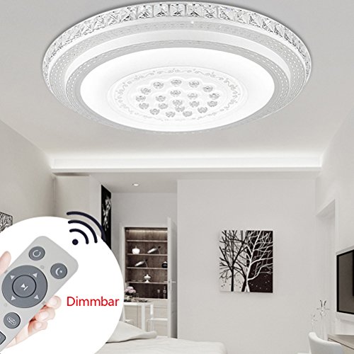 Szysd  Lámpara led de techo, diseño redondo con cristales; perfecta para el salón o el pasillo, intensidad regulable, con mando a distancia