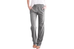 SUNNYUK Pantalones Mujer Verano Frescos Talla Grande Lino de Algodón Cintura Alta Pierna Ancha Baggy Suelto Pantalón Largo Ligeros Pantalón de Chándal Suave y Cómodo Yoga Pants Danza Pilates