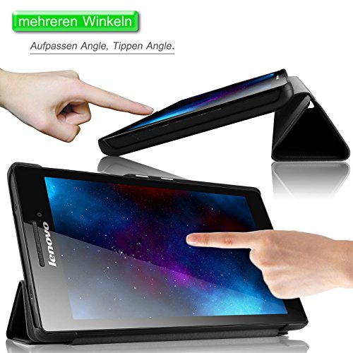 Infiland Lenovo Tab 2 A7-10/20 Hülle Case-Ultra Dünn Tri-Fold Muschel PU Leder Ultra Schlank Superleicht Ständer Shell Cover Schutzhülle Etui Tasche für Lenovo Tab 2 A7-10/20 17,8 cm (7 Zoll IPS)Tablet(Schwarz) - 3