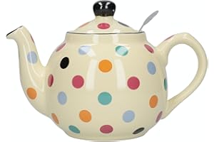 London Pottery Farmhouse Polka Dot Teapot with Infuser, Ceramic, Ivory/Multi Spot, 4 Cup (1 Litre)