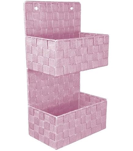 Portaoggetti Per Bagno In Tessuto - 3 Piani, 25x15x70 Cm, Con Occhielli Per Appendere, Colore Rosa Shabby