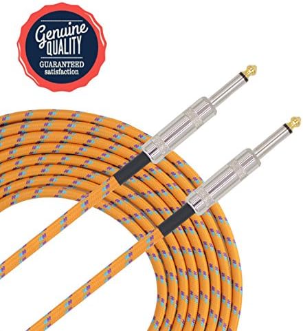 Sonobono Professional Noiseless Music Instrument Cable 1/4-Inch Straight with Braided Tweed Woven Jacket for Guitar, Bass Guitar, AMP, and Keyboard (6m/20 Feet, Orange)