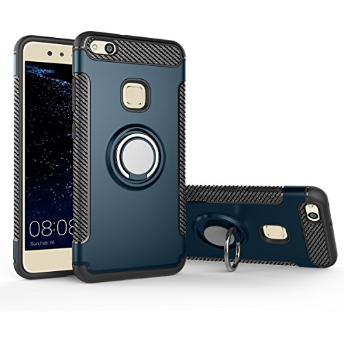 huawei p10 Lite Funda COOLKE Doble Capa TPU   PC Shockproof Anti-rasgu  os tel  fono caso protecci  n C  scara Cover de 360 Rotating Ring Grip Stand Holder para huawei p10 Lite - Dark Azul