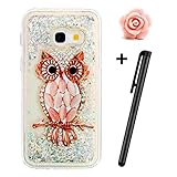 Samsung Galaxy A5 2017 Hülle Glitzer,Galaxy A5 2017 Flüssig Schutzhülle,TOYYM Flexibel Weich Klar Krystal Transparent Handyhülle Bling Fließen Flüssigkeit Handy Hülle Case mit Kreativ Karikatur Muster,Silikon TPU Gummi Gel Bumper Shiny Sparkle Treibsand Tasche Case Cover Schale Etui für Samsung Galaxy A5 2017-Eule