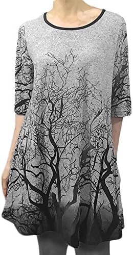 Eylex Grey Soft Knit Tunic Dress Jumper With Forrest Print In Blue or Dark Grey Tones (10-12, Grey)
