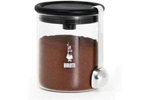 Bialetti 250 g Mokkaglas für Kaffee (mit Verschluss), Glas, Schwarz,transparent