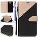 Produktbild FESELE Vintage Lederhülle für [Samsung Galaxy J7 2017] Flip Case, Color Blocking Hülle Leder Tasche Abdeckung für Samsung Galaxy J7 2017 Frosted effects Strap Lanyard Design Brieftasche Kartenfach Ledertasche Handyhülle mit Standfunktion und Magnetverschluss Wallet Klapphülle Cover für Samsung Galaxy J7 2017 + Blau Eingabestift Stylus Touch Pen-schwarz + Golden
