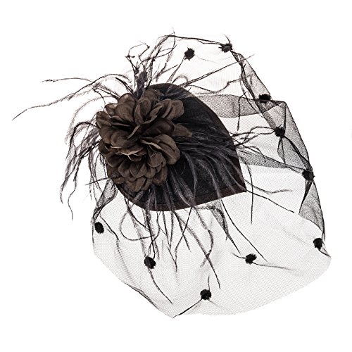Zad Womens Feather & Mesh Fascinator Hair Clip Cocktail Party Hat (Brown)