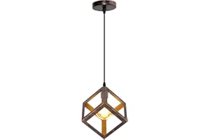PETITES ECREVISSES Lampada a Sospensione E27 Industriale Vintage Lampadario soggiorno Forma Cubo Gabbia Metallo Paralume Ø22cm Retrò Lampada da soffitto Cucina Soggiorno