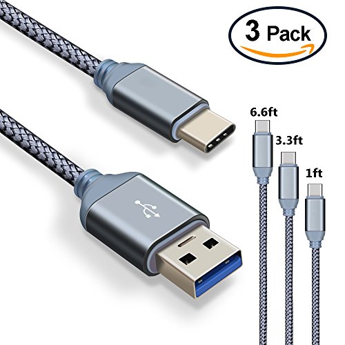 USB Typ C Ladekabel, Higoo USB C Kabel 3 Pack [2M / 6.6FT + 1M / 3.3FT + 0.3M / 1FT] Langlebiges Nylon geflochtenes Kabel Schnelles Aufladen & Daten Sync Kabel für Huawei Honor Samsung LG Nexus Pixel Lumia Grau