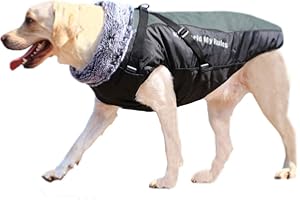 FEimaX Dog Coat Waterproof Warm Jacket Reflective Outdoor Pet Winter Clothes Apparel for Cold Weather, Puppy Cozy Cotton Vest with Adjustable Plush Neckline for Small Medium Large Dogs