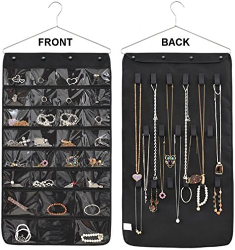 Misslo® Jewelry Hanging Non-woven Organizer Closet Door Holder 30 Pockets 17 Hook and Loops W/hanger (Black)